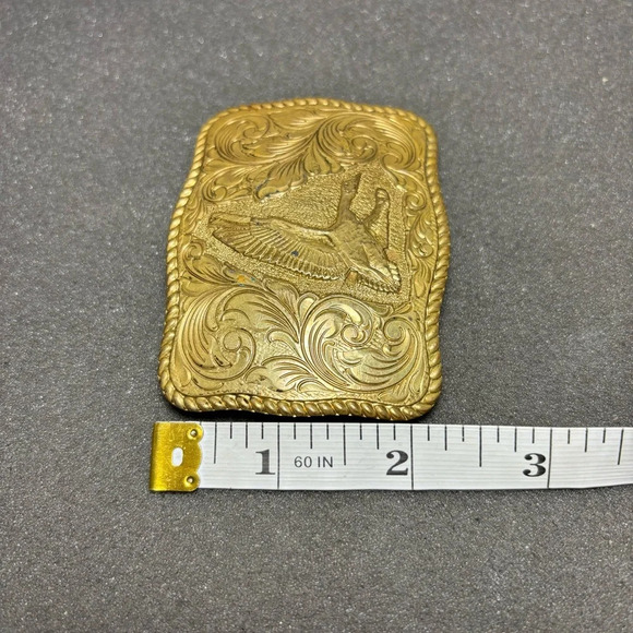 El Arturo Bronze Crumrine Inc Vintage Floral Buckle Solid Gold Tone Men’s Buckle - Picture 9 of 9